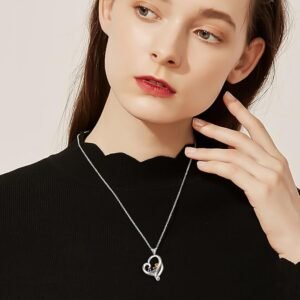 Real 14K Gold Heart Necklace for Mom with Personalized 4 Birthstones Engravable Customized Name Pendant for Women Mother Day's Jewelry